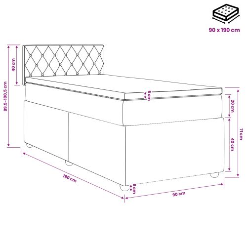 Континентално легло с матрак Тъмносиво 90 x 190 cm Кадифе
