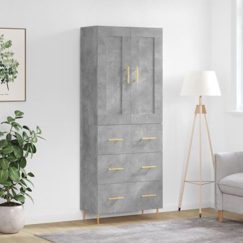 Висок шкаф, бетонно сив, 69,5x34x180 см, инженерно дърво