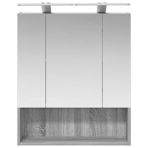Шкаф с огледало за баня Сив Сонома 60 x 14.5 x 70 см