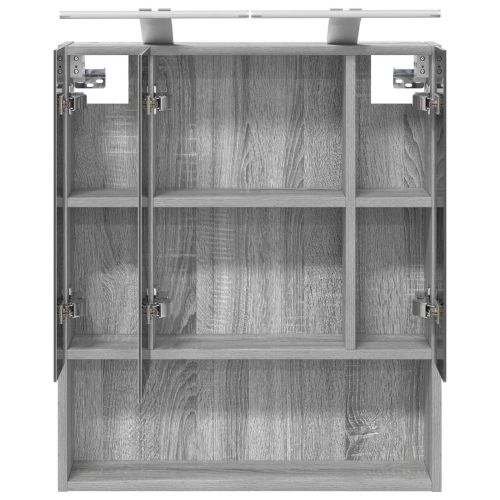 Шкаф с огледало за баня Сив Сонома 60 x 14.5 x 70 см