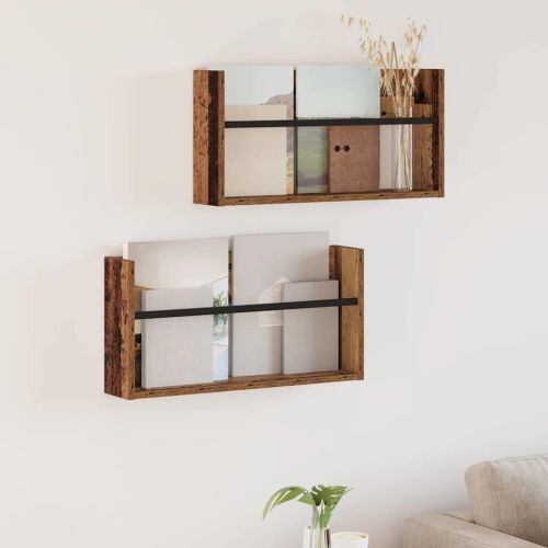 Етажерка за списания с рафт 2 бр. Старо дърво 60 x 12 x 30 см