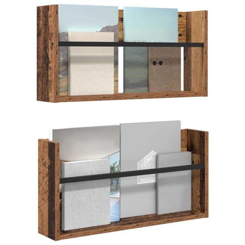 Етажерка за списания с рафт 2 бр. Старо дърво 60 x 12 x 30 см
