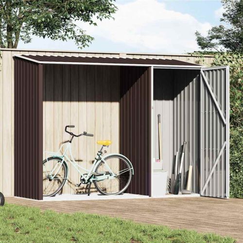 Градински навес кафяв 245x98x159 см поцинкована стомана