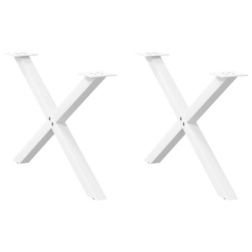 Крака за масичка за кафе, X-образни, 2 бр., бели, 70 x (42-43) см, стомана