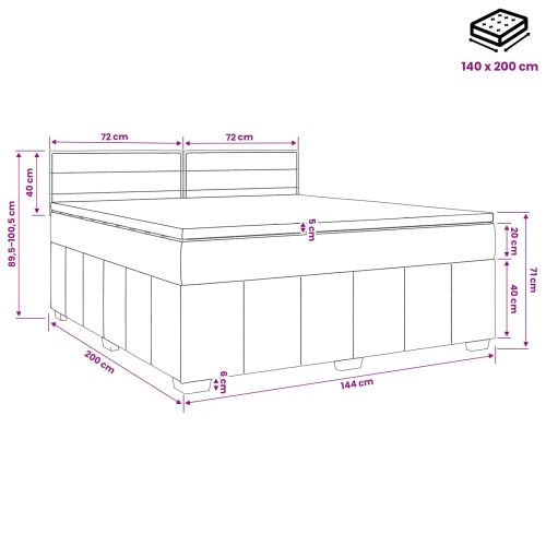 Континентално легло с матрак Тъмносиво 140 x 200 cm Текстил