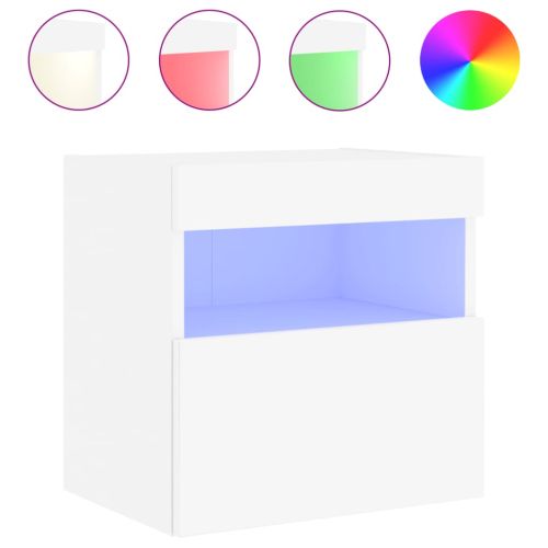 Стенен ТВ шкаф с LED осветление, бял, 40x30x40 см