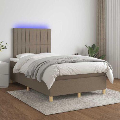 Боксспринг легло с матрак и LED, таупе, 120x190 см, плат