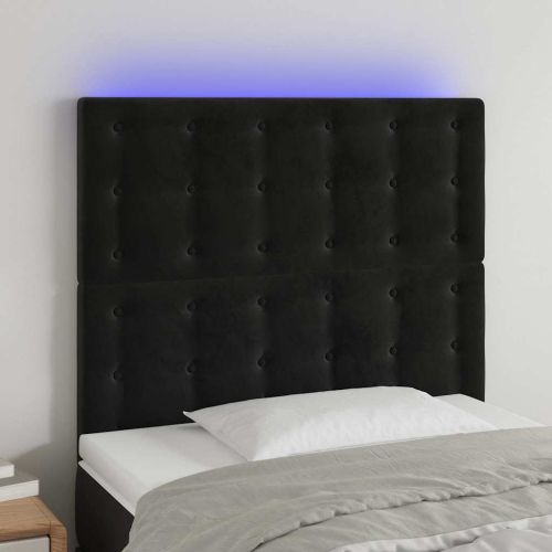 LED горна табла за легло, черна, 90x5x118/128 см, кадифе