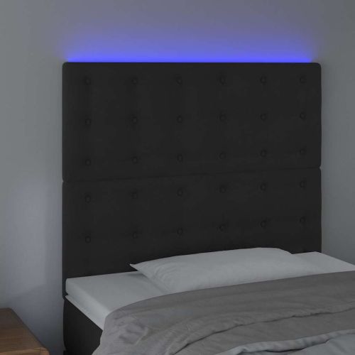 LED горна табла за легло, черна, 90x5x118/128 см, кадифе