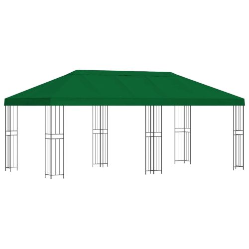 Градинска беседка 6 x 3 m Зелено Полиестер и стомана 190 gsm