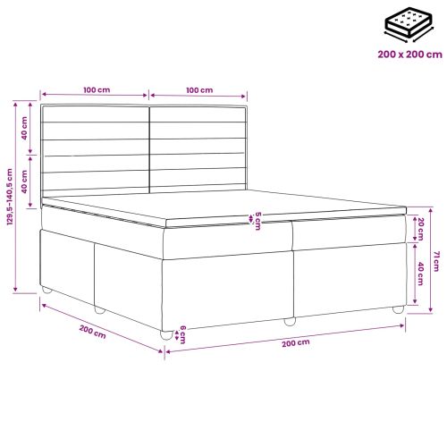 Континентално легло с матрак Тъмносиво 200 x 200 cm Текстил