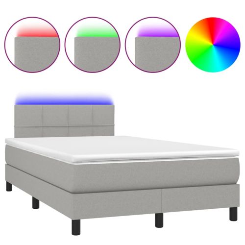 Боксспринг легло с матрак и LED, светлосиво, 120x190 см, плат