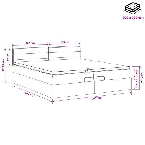 Огледално легло с матрак Светлосиво 200 x 200 cm Текстил