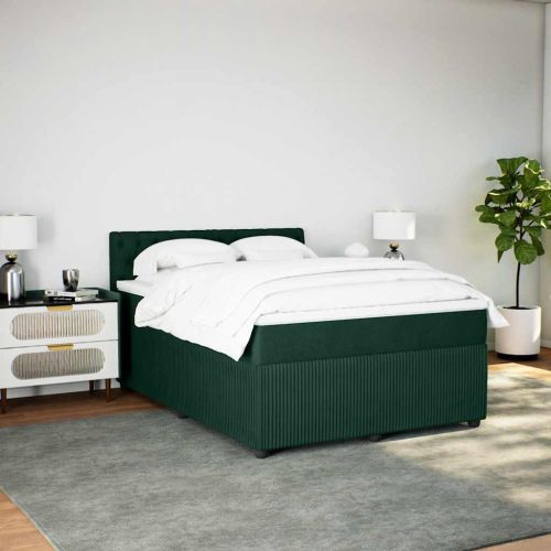 Боксспринг легло с матрак, тъмнозелено, 140x200 см, кадифе