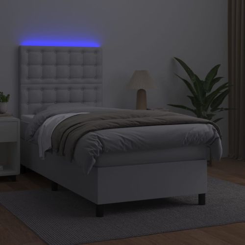 Боксспринг легло с матрак и LED бяло 80x200 см изкуствена кожа