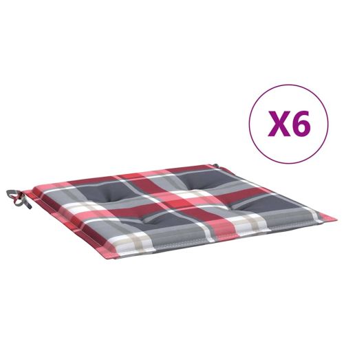 Възглавници за стол 6 бр червено каре 40x40x3 см Оксфорд плат