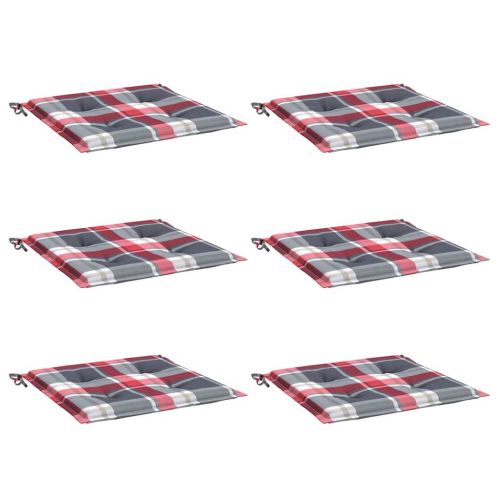 Възглавници за стол 6 бр червено каре 40x40x3 см Оксфорд плат