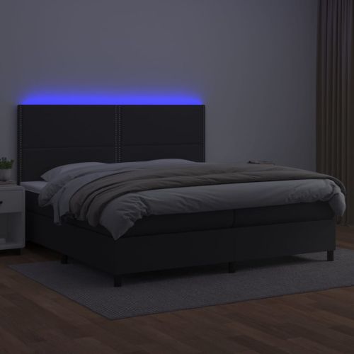 Боксспринг легло с матрак и LED черно 200x200см изкуствена кожа