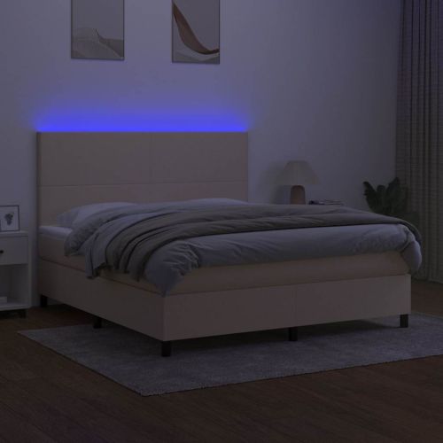 Боксспринг легло с матрак и LED, кремаво, 160x200 см, плат