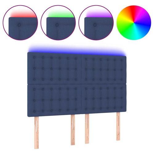 LED горна табла за легло, синя, 144x5x118/128 см, плат