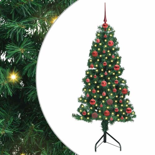 Ъглово изкуствено коледно дърво Зелен 150 cm PVC и метал