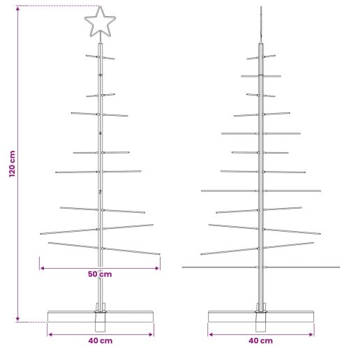 Метална коледна елха с дървена основа, черна, 120 см