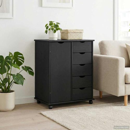 Плъзгащ кабинет 63,5 x 39 x 79 см Солиден бор Черно