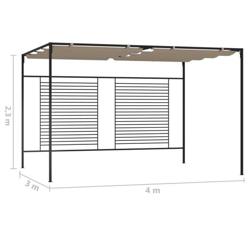 Шатра с прибиращ се покрив, 3x4x2,3 м, сива, 180 г/м²