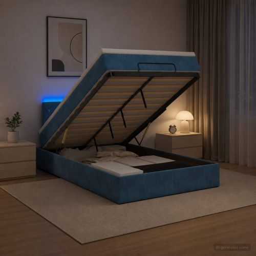 Отоман с матрак и LED с таблото Тъмносиньо 120 x 190 cm Кадифе