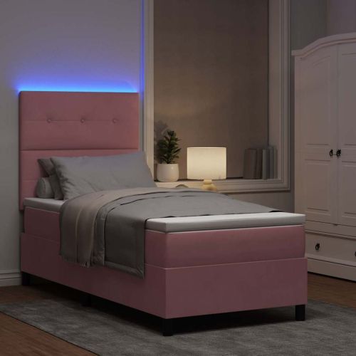 LED кутия за пружини с легло Розово 100 x 200 cm Кадифе