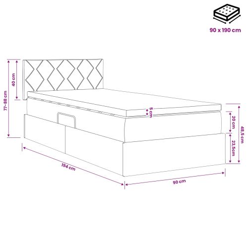 Легло с място за съхранение с таблото Черно 90 x 190 cm Кадифе