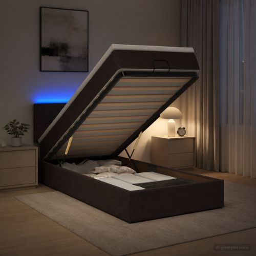 Отоман с матрак и LED с таблото Тъмен кафяв 90 x 190 cm Текстил