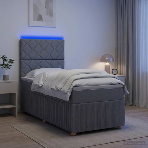 LED легло с матрак с LED ленти Светлосиво 100 x 200 cm Текстил