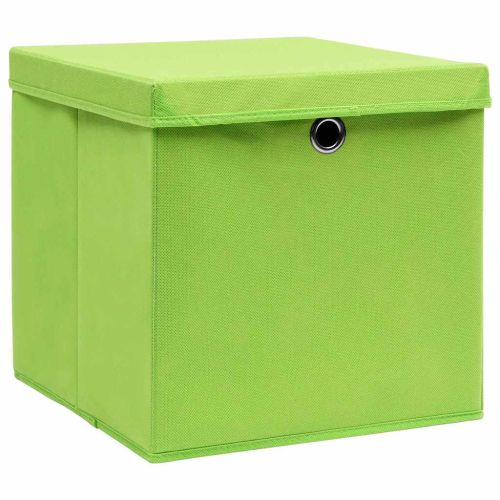 Кутии за съхранение с капаци 10 бр зелени 32x32x32 см плат