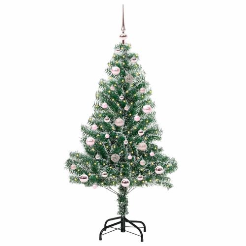 Изкуствена коледна елха със сняг и LED светлина 150 cm