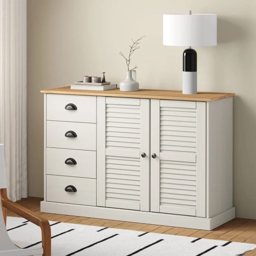 Бюфет с чекмеджета VIGO, 113x40x75 см, бял, бор масив