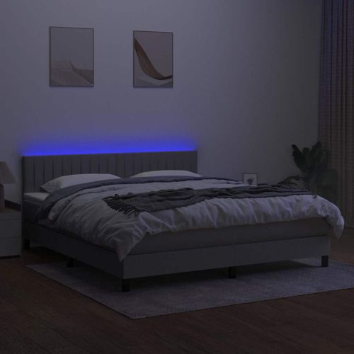 Боксспринг легло с матрак и LED, светлосиво, 180x200 см, плат