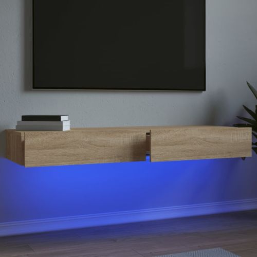 ТВ шкаф с LED осветление, 2 бр, дъб сонома, 60x35x15,5 см