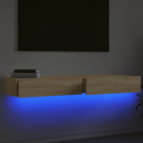ТВ шкаф с LED осветление, 2 бр, дъб сонома, 60x35x15,5 см