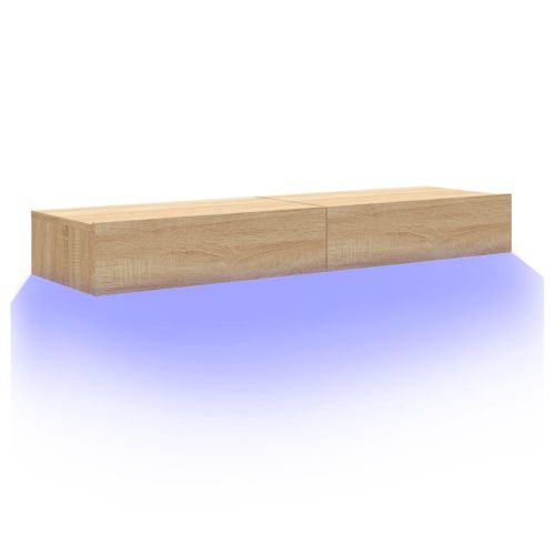 ТВ шкаф с LED осветление, 2 бр, дъб сонома, 60x35x15,5 см