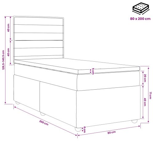 Континентално легло с матрак Черно 80 x 200 cm Текстил