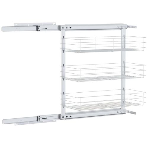 Издърпваща се кошница за кухня 3 нива сребриста 47x25x56 см