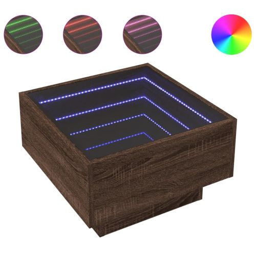 Маса за кафе с LED, кафяв дъб, 50x50x30 см, инженерно дърво