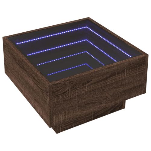 Маса за кафе с LED, кафяв дъб, 50x50x30 см, инженерно дърво