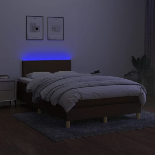 Боксспринг легло с матрак и LED, тъмнокафяво, 120x190 см, плат