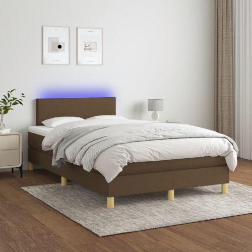 Боксспринг легло с матрак и LED, тъмнокафяво, 120x190 см, плат