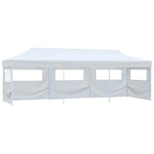 Сгъваема шатра с 5 странични стени, 3x9 м, бяла