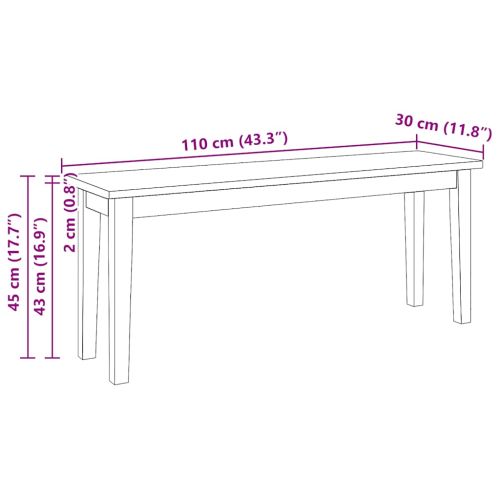 Пейка 110 cm Бяла масивна дървесина Гума