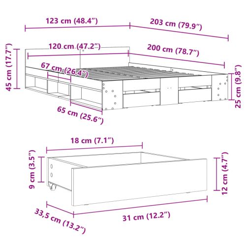 Рамка за легло с чекмедже сив сонома 120x200 см инженерно дърво