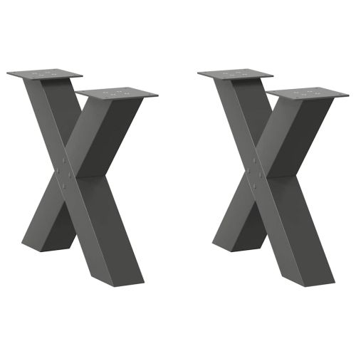 Крака за масичка за кафе, X-образни, 2 бр., антрацит, 50 x (42-43) см, стомана